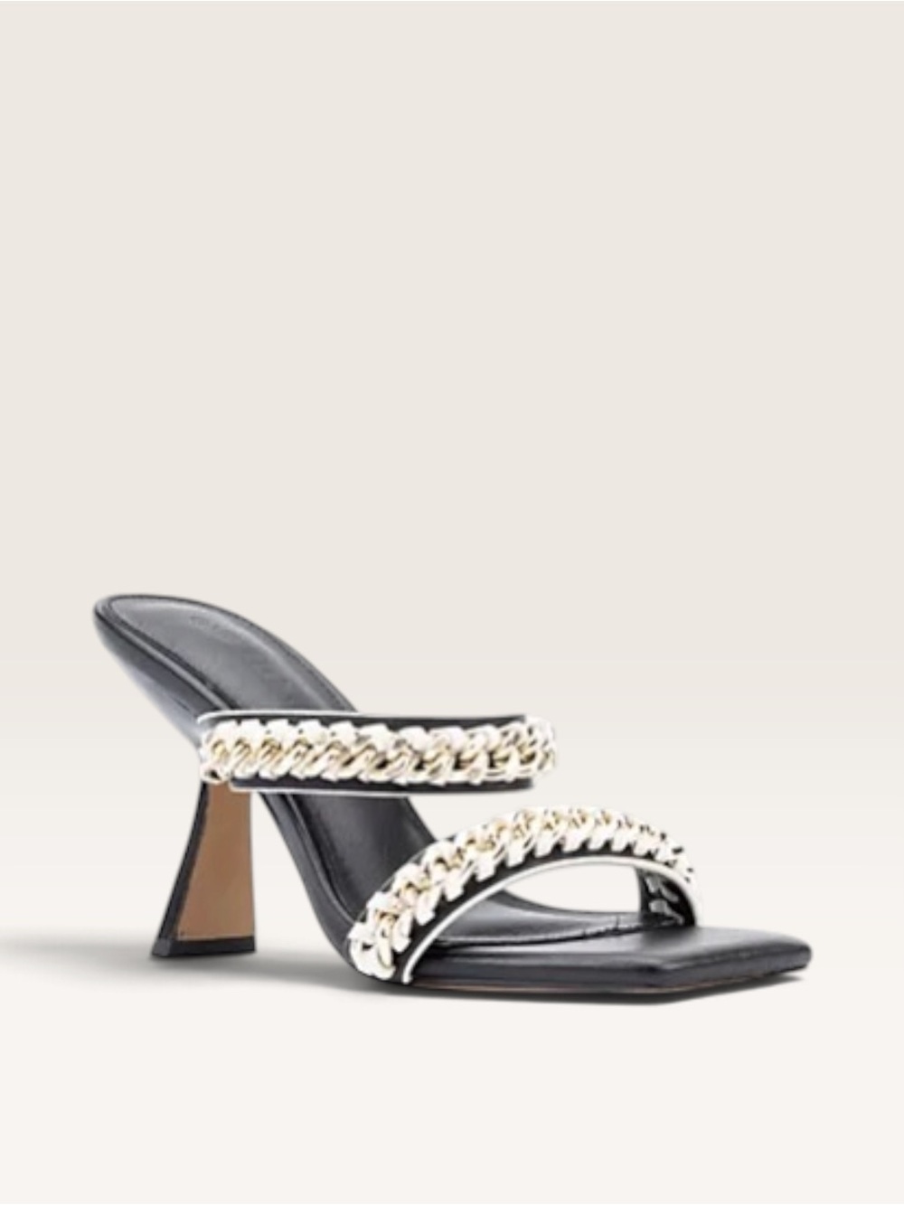 Black Chain-Trim High Heel Slide Mules